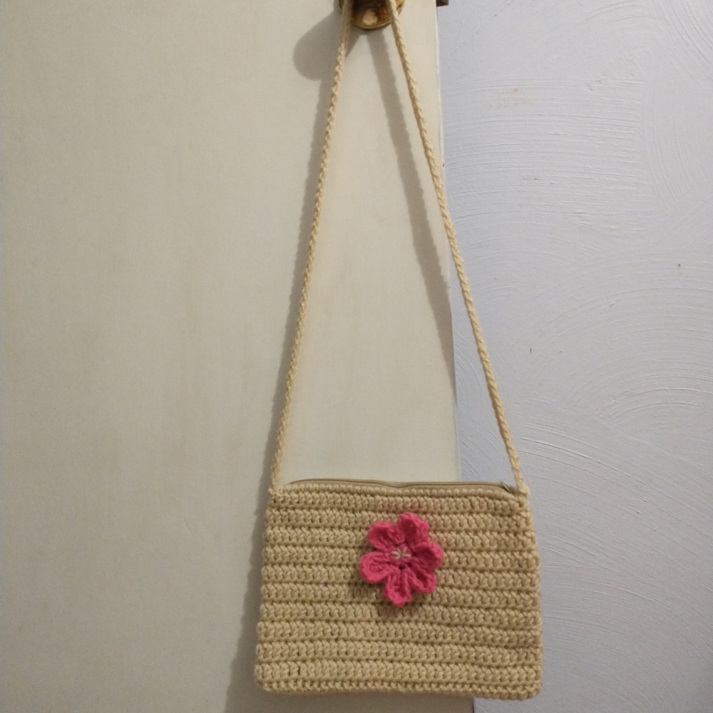Handmade Flower Applique Crochet Handbag